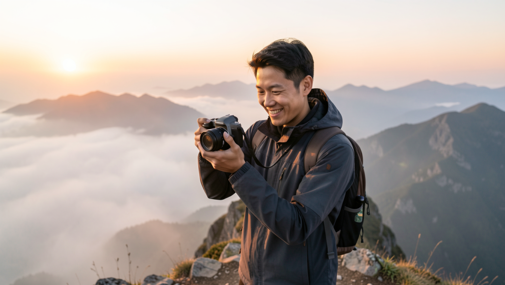 Miura Affiliate shooting at outdoor mountain