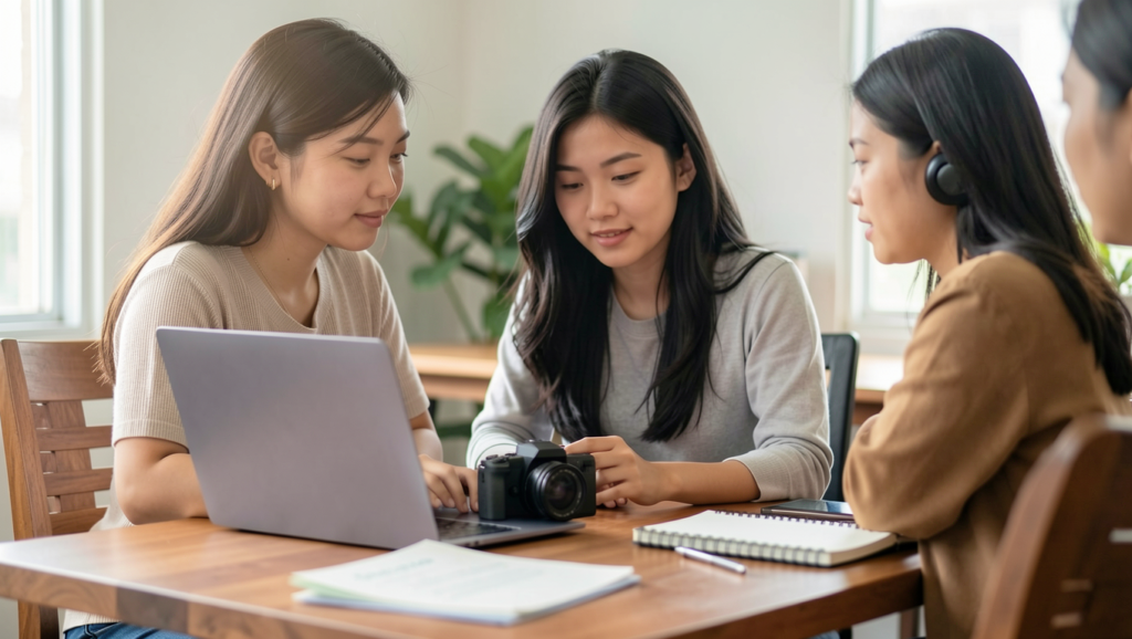 Team discussing YouTube Monetization Malaysia together