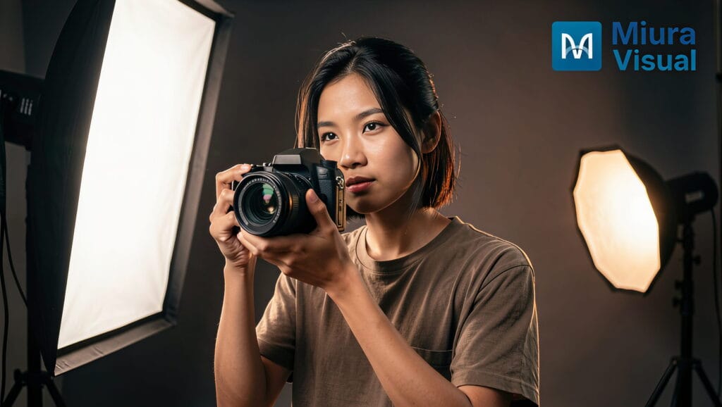 Miura Photographer holding camera inside the studio