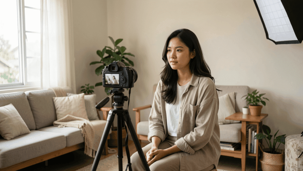 Solo filming YouTube Monetization Malaysia​ in front of a camera on tripod