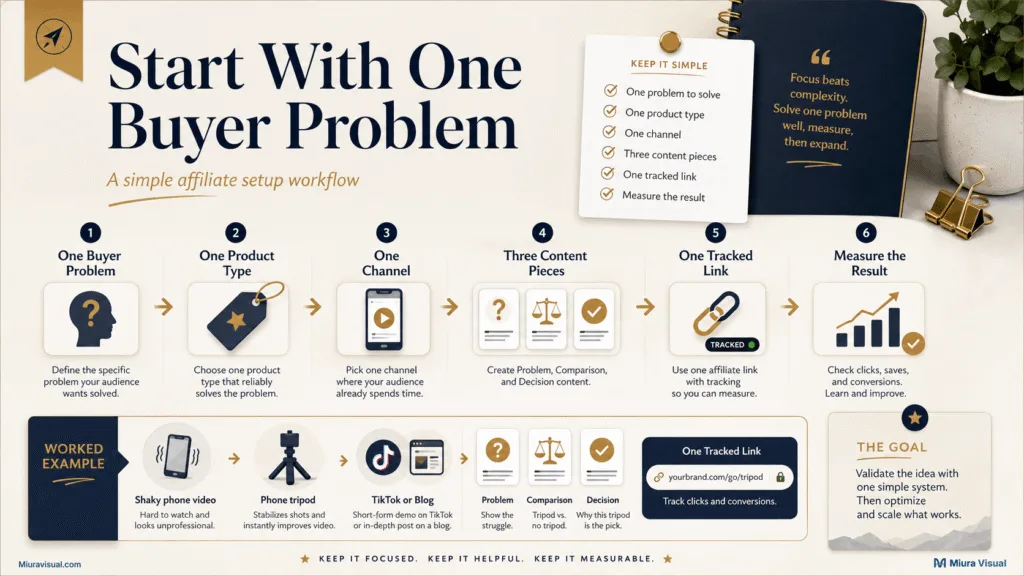 Affiliate Marketing Malaysia: How to Start Without Buying Stock 4 Affiliate marketing workflow using one buyer problem, one product, one channel and one tracked link