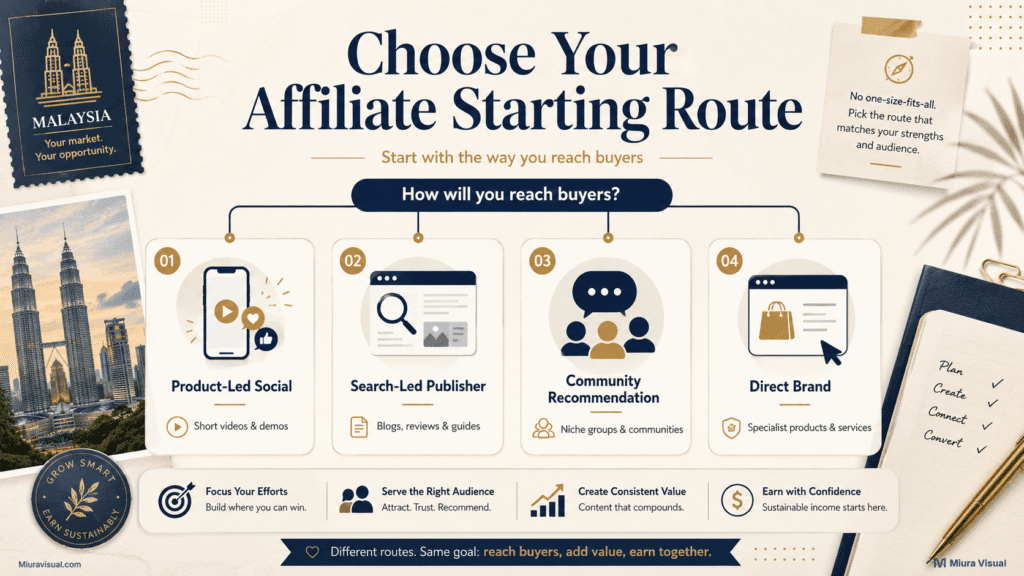 Four affiliate marketing starting routes for social creators, publishers, communities and direct brand promotions