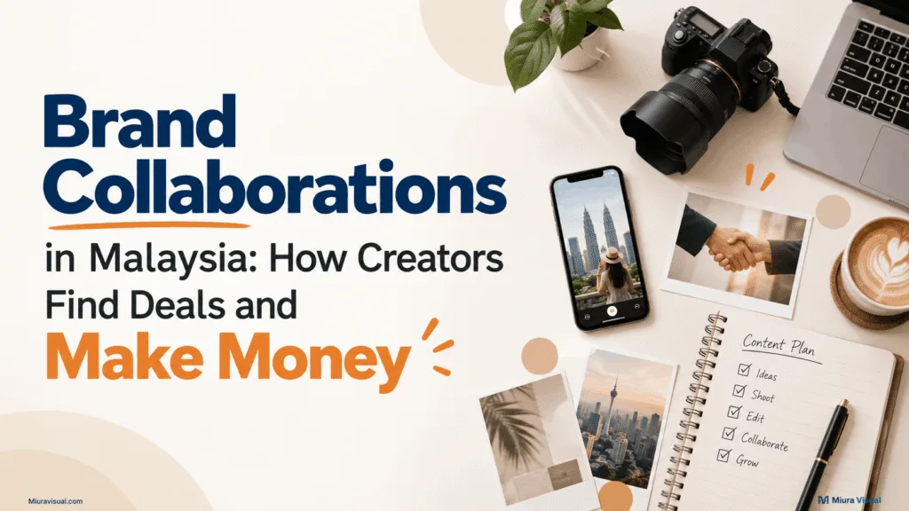 Brand Collaborations in Malaysia: How Creators Find Deals and Make Money 1 Brand collaborations in Malaysia showing a local creator, content tools, partnership elements and creator income opportunities.