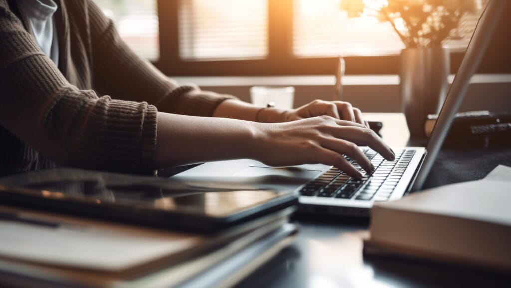 close view of hand typing blog monetization malaysia