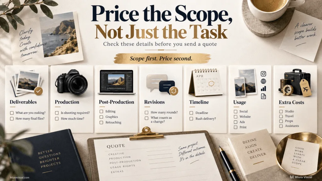 How to Become a Freelance Content Creator in Malaysia 3 Freelance content creation pricing checklist covering scope, revisions, usage and extra costs