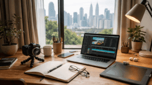 Malaysia monetization channels creator workspace setup in a Malaysian home studio