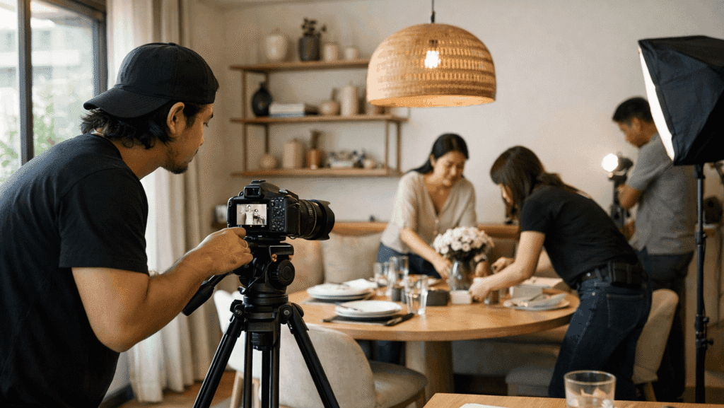 Blog & Insight behind-the-scenes view of a Malaysian creator filming content inside a bright client location