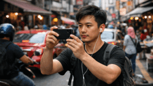 Is Being a Content Creator Worth It in Malaysia 6 content creator in malaysia filming video while walking in city street