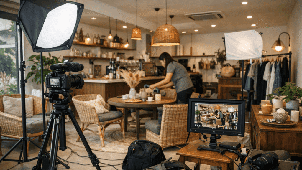 Creator Tips image showing a content shoot setup at a client location in Malaysia