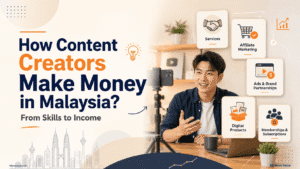 How content creators make money in Malaysia infographic hero image showing creator monetization paths and income ideas