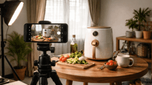 Home setup used by Malaysian creators to film affiliate product demonstration videos