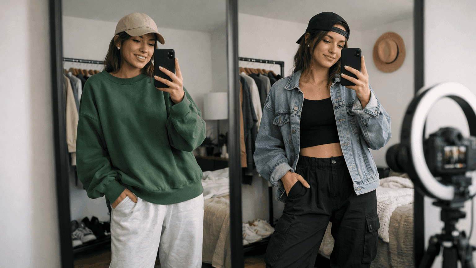 Shopee affiliate fashion content showing outfit try on and transformation