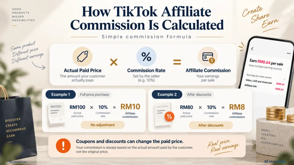 How Does TikTok Affiliate Commission Work in Malaysia? 4 TikTok Affiliate commission calculation using actual paid price and commission rate