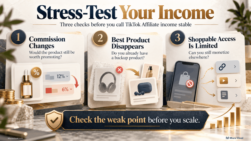Is TikTok Affiliate Income Stable Enough to Rely On? 5 TikTok Affiliate income stress test covering commission changes, product availability and limited shoppable access.