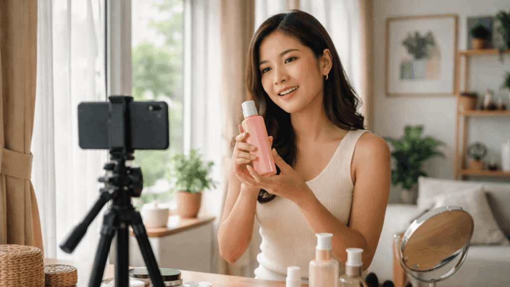 Shopee affiliate payout Malaysia hero image showing a creator filming affiliate product content