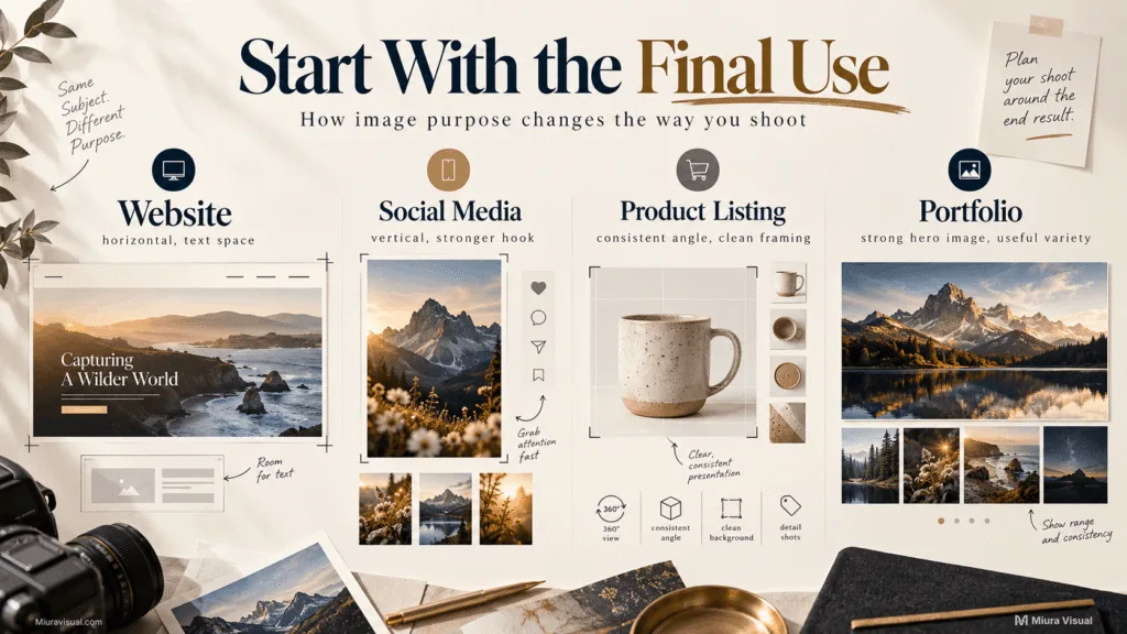 How to Build a Photography Workflow From Shoot to Delivery 3 How website, social media, product listing and portfolio use affect photography planning