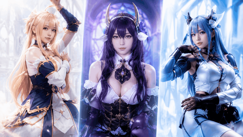Three fantasy-inspired cosplay portraits for D.Creator Project, a cosplay photographer in Malaysia