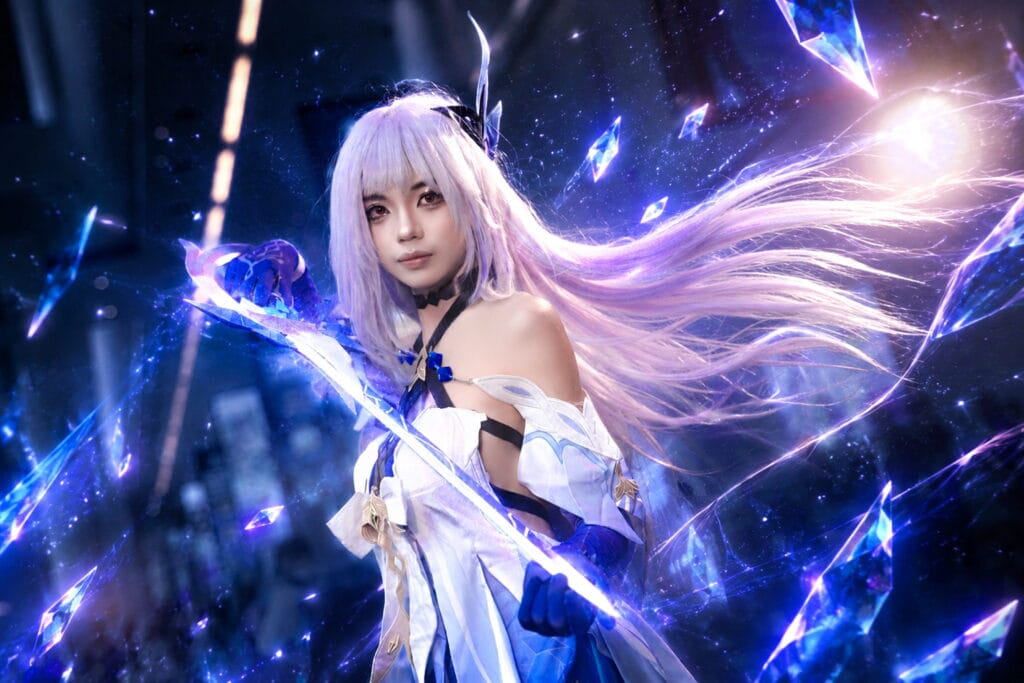 Skirk cosplay portrait with dark fantasy atmosphere