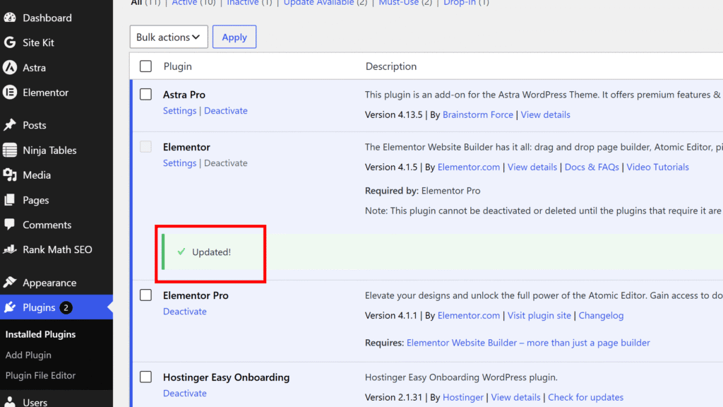 WordPress Plugin Updated Successfully | Miura Visual