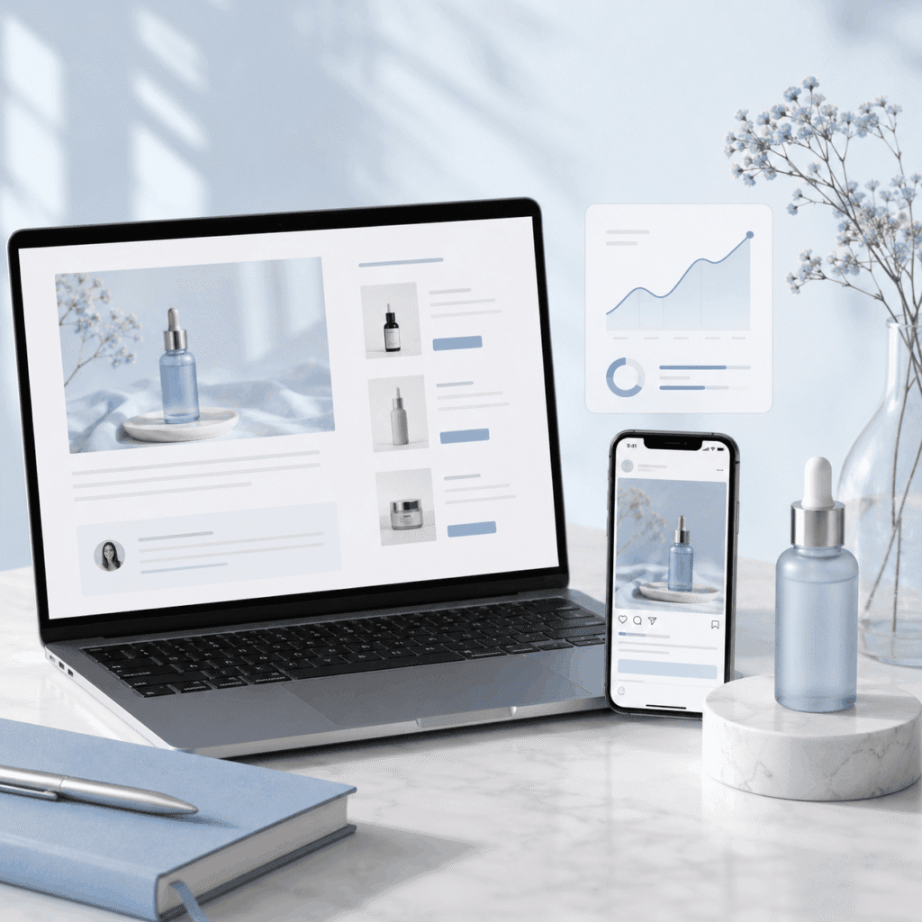 Brand Visibility Malaysia | Affiliate & Referral Content 4 Affiliate and referral content displayed across a laptop, smartphone and performance dashboard
