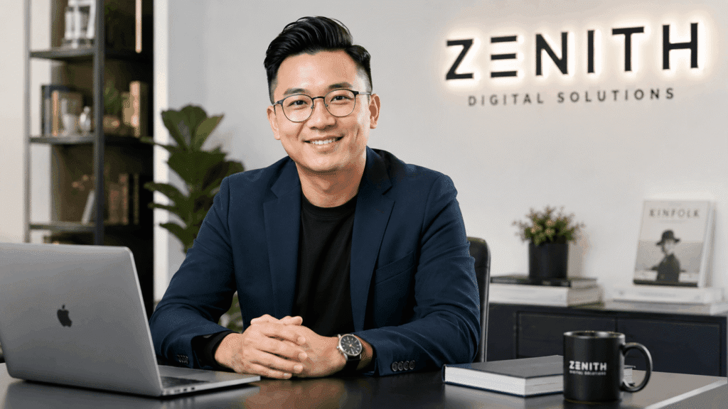 Malaysian Chinese professional portrait in a modern office setting for brand and personal branding use