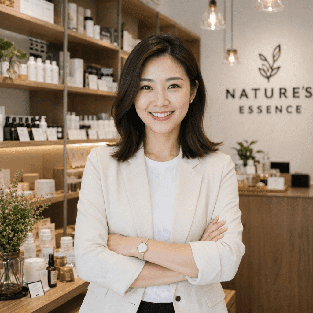 Online product brand owner standing in a skincare packing and fulfilment workspace