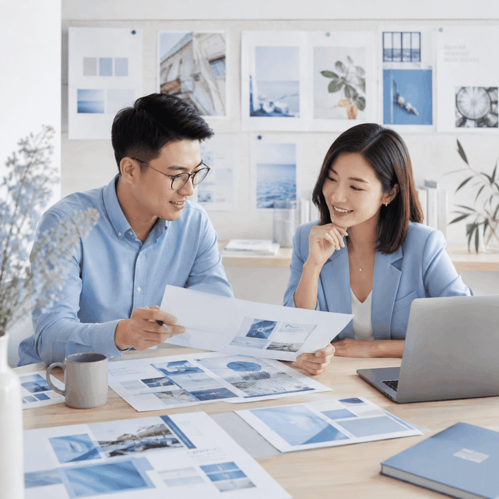 Brand Visibility Malaysia | Affiliate & Referral Content 6 Two Malaysian Chinese professionals planning a creative brand collaboration