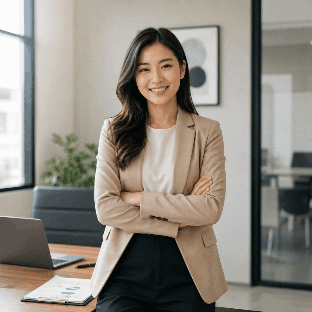 Professional consultant smiling in a bright modern office