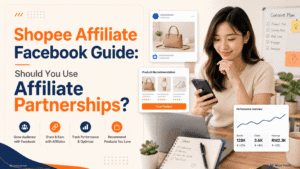 Shopee Affiliate Facebook guide showing affiliate partnerships, product recommendations and content tracking for creators.