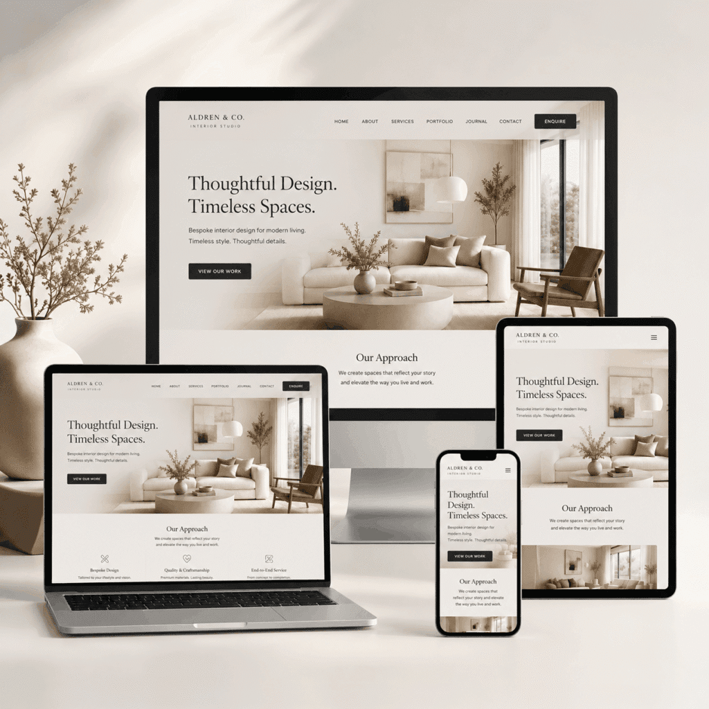 Digital Presence Malaysia | Website, SEO & Support 3 Responsive website creation mockup displayed across desktop, laptop, tablet and mobile devices.