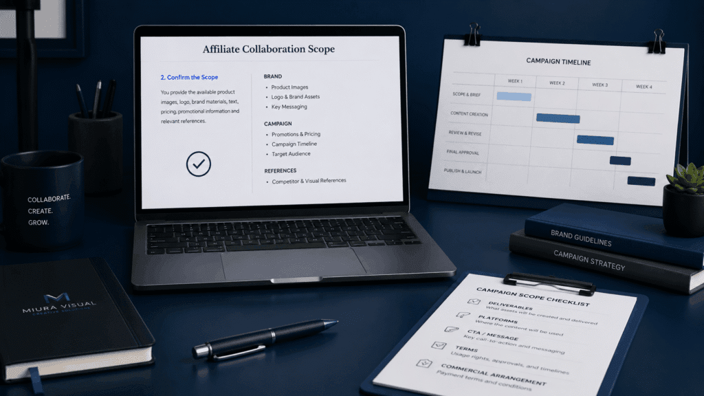 Affiliate & Referral Content Service Malaysia | Miura Visual 36 Affiliate collaboration scope planning with campaign timeline, deliverables and commercial terms