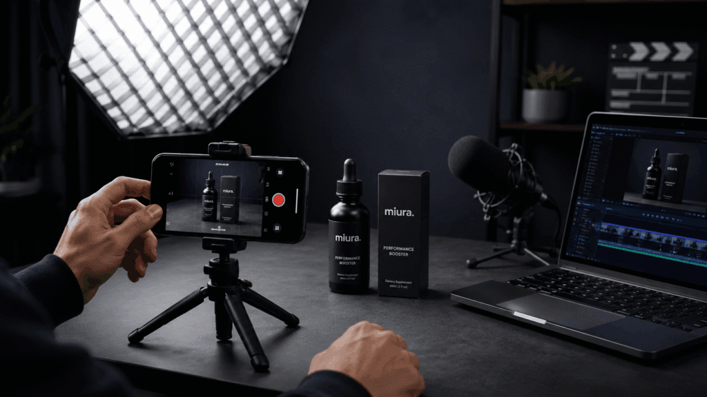 Affiliate & Referral Content Service Malaysia | Miura Visual 38 Affiliate content creation behind the scenes with product filming, lighting and video editing setup