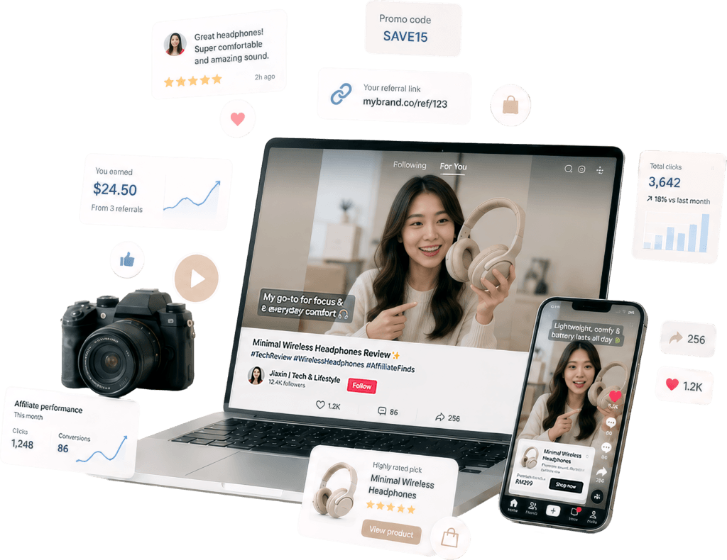 Affiliate & Referral Content Service Malaysia | Miura Visual 1 affiliate referral content hero background mobile tablet | Miura Visual