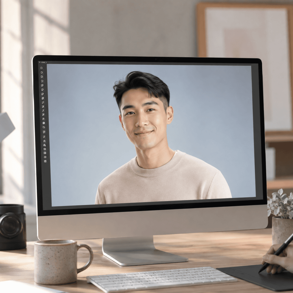 Photo Retouching Malaysia | Creative Editing & Compositing 7 Professional background editing of a portrait image on a photo retouching workstation
