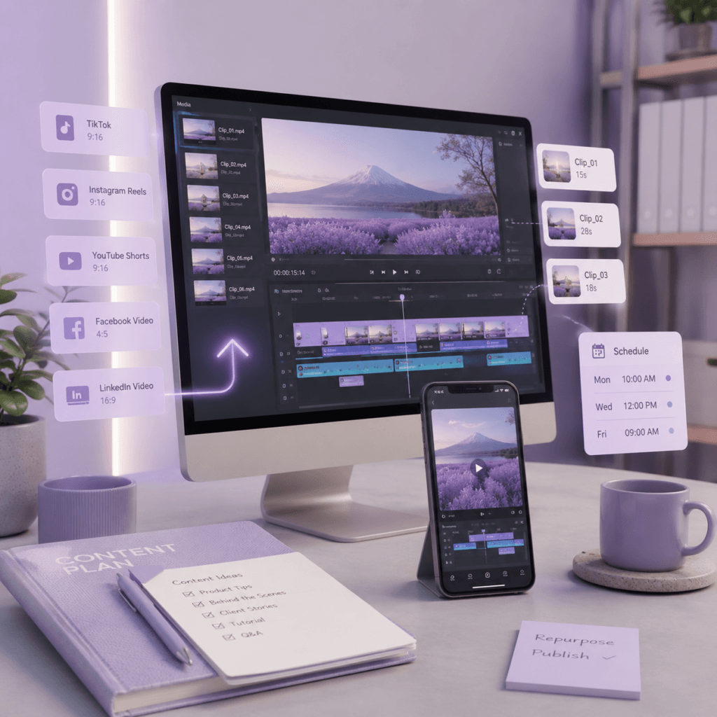 Video Editing Services Malaysia | Social & Short-Form Videos 9 Batch video editing workspace showing content repurposing across multiple social media platforms