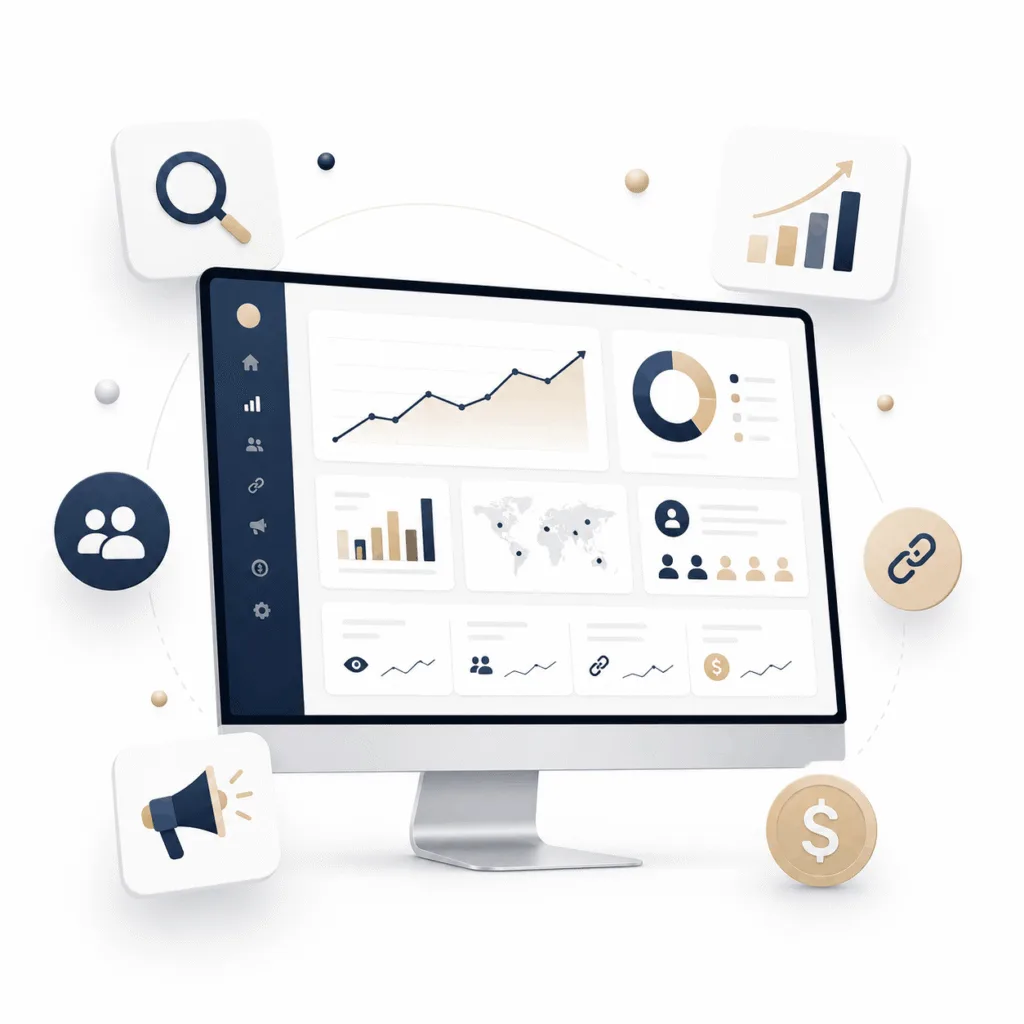 Brand and creator economy analytics dashboard with SEO, audience growth and monetisation elements