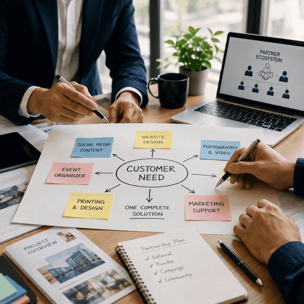 Brand Collaboration & Partnerships Malaysia | Miura Visual 3 Business partners mapping customer needs across complementary services in Malaysia