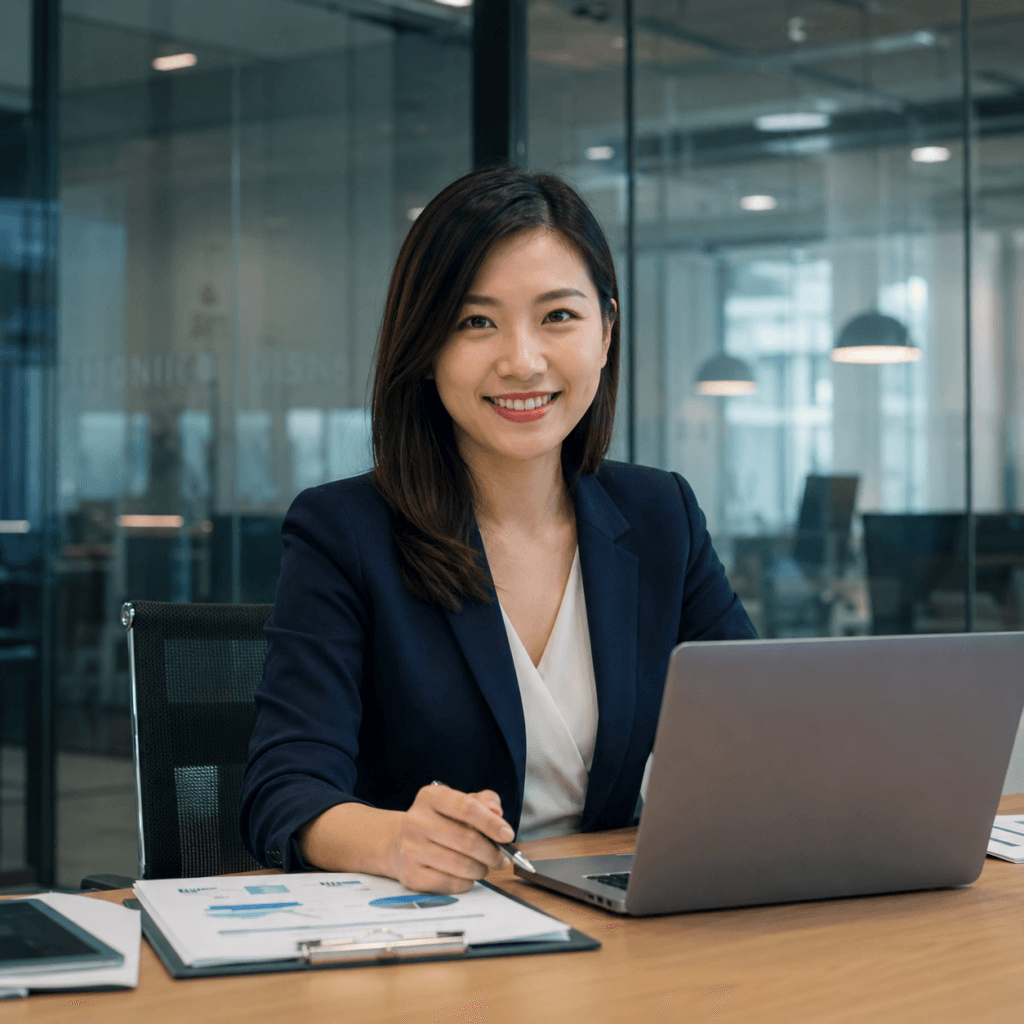 Photography Services Malaysia | Business, Product & Event 44 Malaysian Chinese businesswoman working with a laptop in a modern corporate office