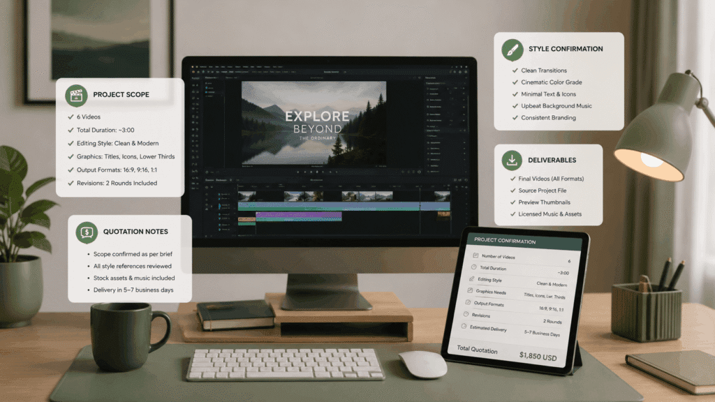 Video Editing Services Malaysia | Social & Short-Form Videos 37 Video editing project scope confirmation with style, deliverables, formats and quotation details