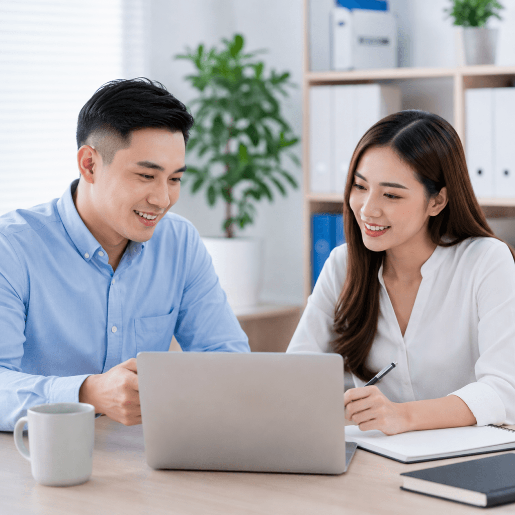 Contact Miura Visual Malaysia | Start Your Project 3 Business professional checking a phone beside a laptop for Miura Visual contact enquiries