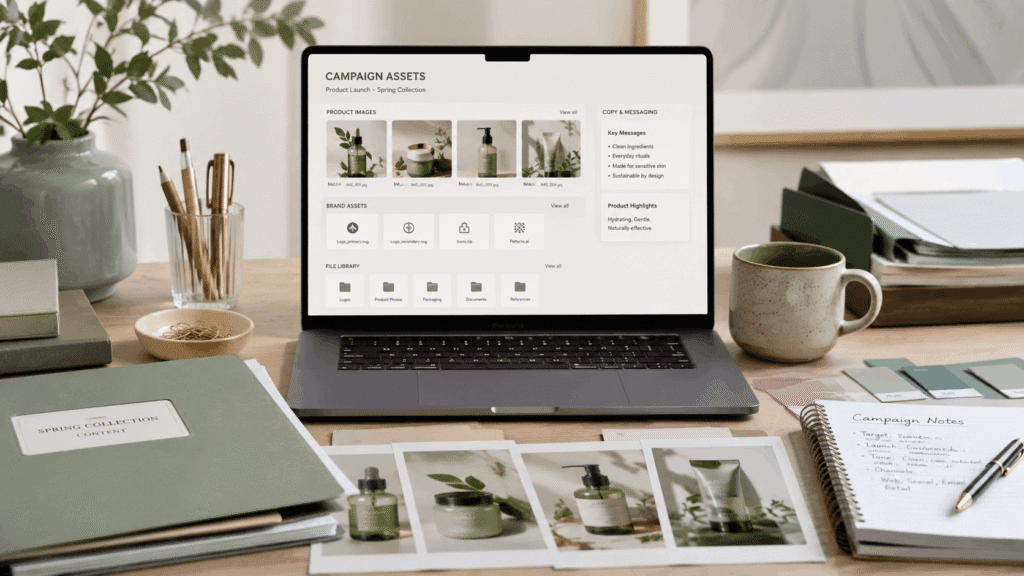 Graphic Design Services Malaysia | Miura Visual 37 Graphic design assets and content workspace with product images, brand files and campaign notes