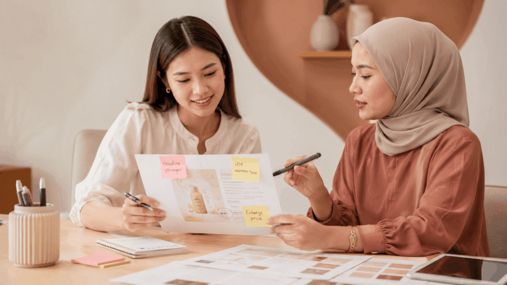 Graphic Design Services Malaysia | Miura Visual 40 Graphic design review and refinement discussion with feedback notes and revised artwork