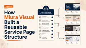 Reusable service page structure shown through connected website layouts and modular content sections