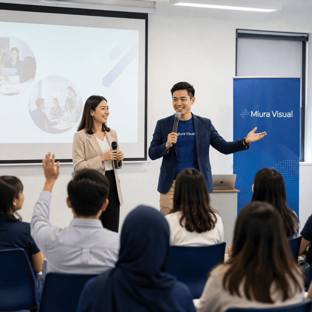 Brand Collaboration & Partnerships Malaysia | Miura Visual 5 Miura Visual and partner speakers presenting together at a workshop in Malaysia