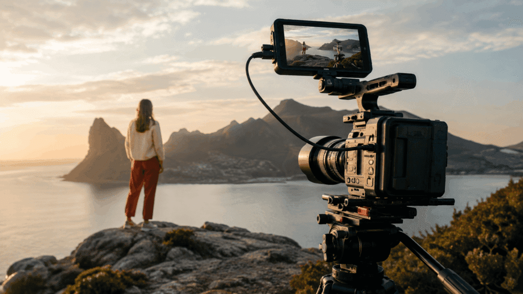 About Miura Visual | Story, Services & Evolution 35 Professional video camera filming an outdoor lifestyle scene representing Miura Visual videography work.