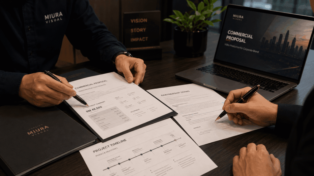 Brand Collaboration & Partnerships Malaysia | Miura Visual 39 Business partners reviewing commercial terms, timeline and partnership conditions in Malaysia