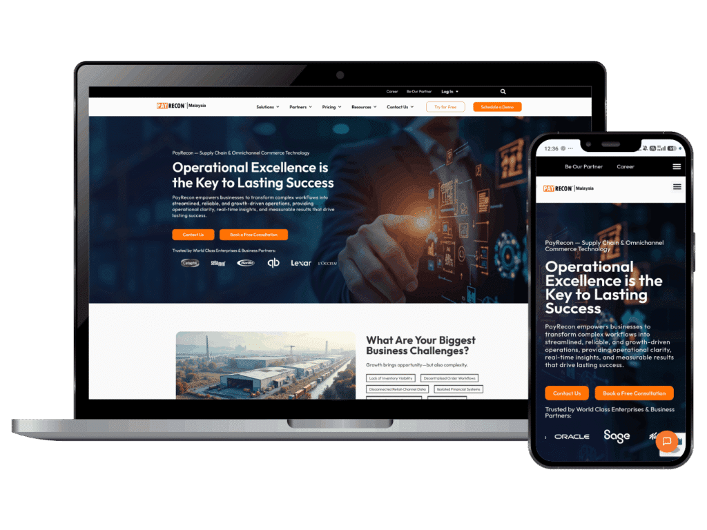 PayRecon Malaysia responsive website shown on desktop and mobile devices