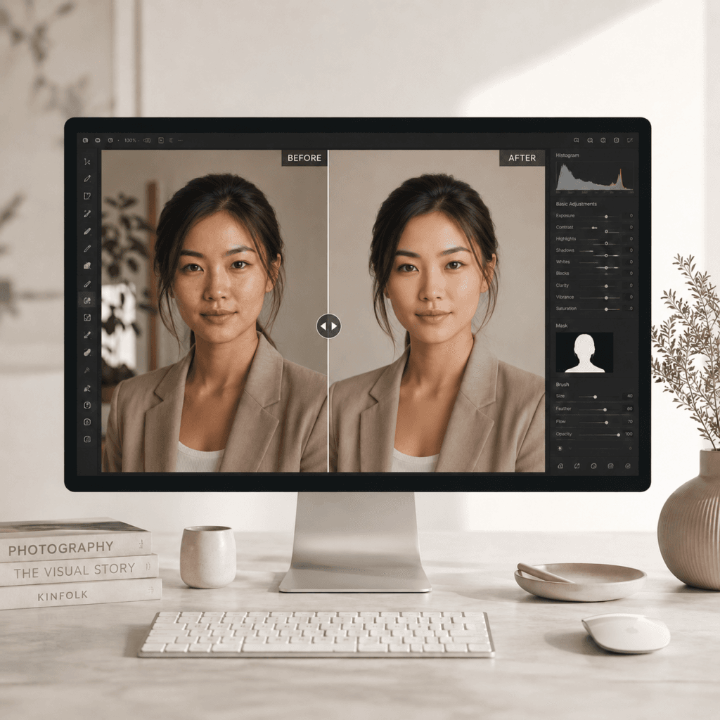 Photo Retouching Malaysia | Creative Editing & Compositing 3 Professional photo retouching before and after comparison of a Malaysian Chinese portrait