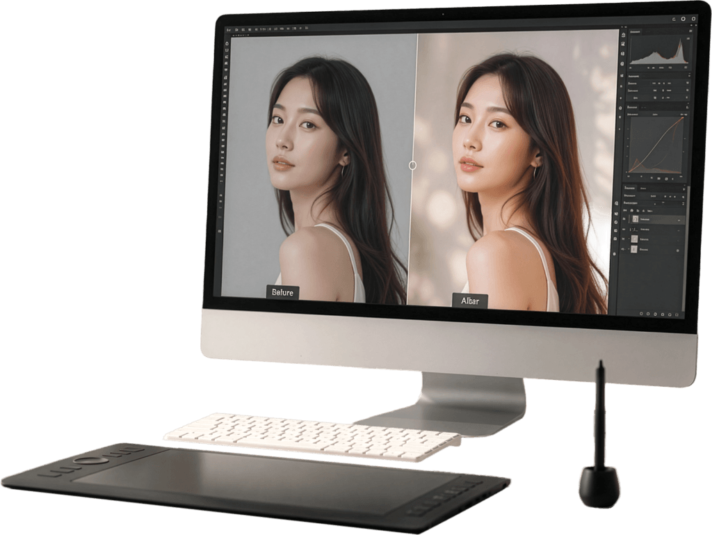 Photo Retouching Malaysia | Creative Editing & Compositing 1 photo retouching before after workspace malaysia tablet mobile | Miura Visual