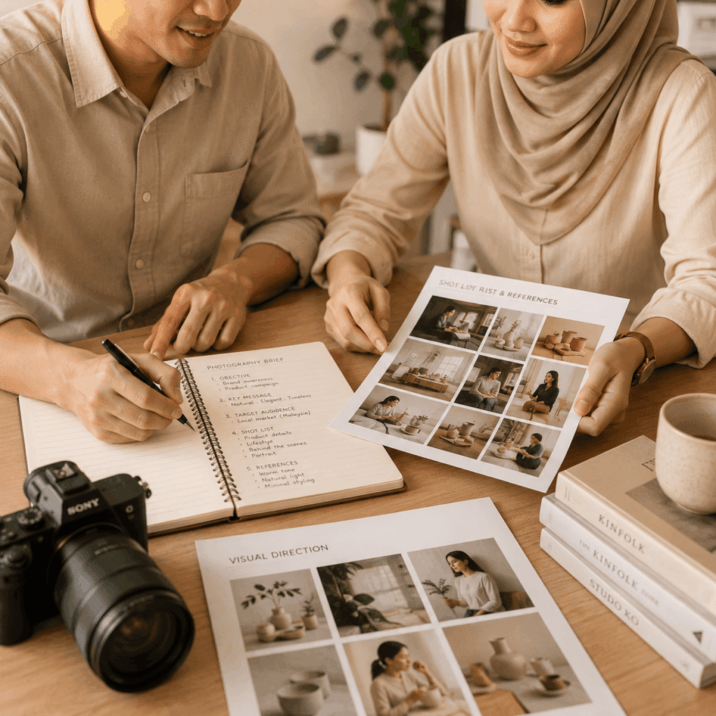 Photography Services Malaysia | Business, Product & Event 11 Client and photographer reviewing a photography brief, shot list and visual references